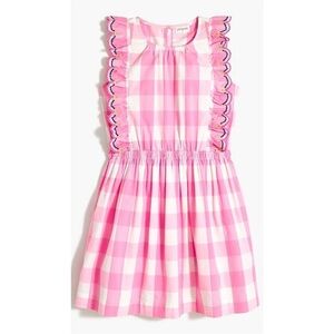 Crewcuts by J.Crew Girls Oversized Pink Gingham Embroidered Ruffle Dress Size 7